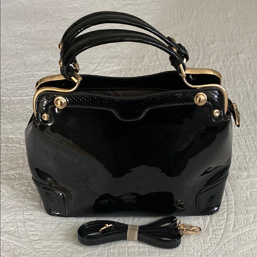 Elegant Black Patent Leather Handbag